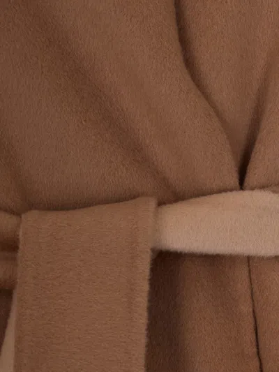 Max Mara Studio Belted Wrap Coat In Brown