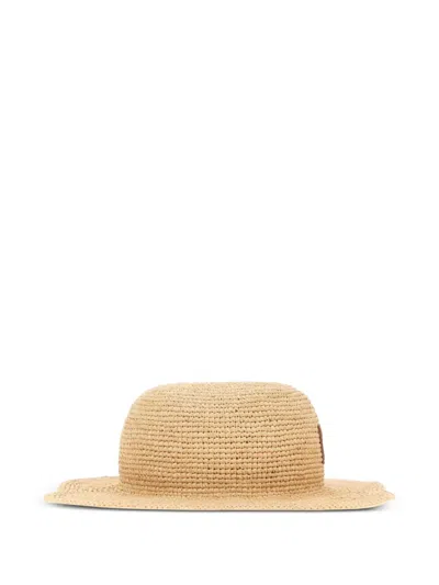 Fendi Logo-patch Raffia Hat In Neutral