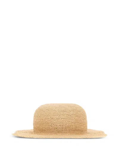 Fendi Logo-patch Raffia Hat In Neutral