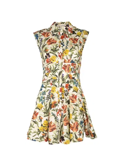 Alice And Olivia Kim Paneled Corset Flared Mini Shirt Dress Desert Springs Vanilla In Multi