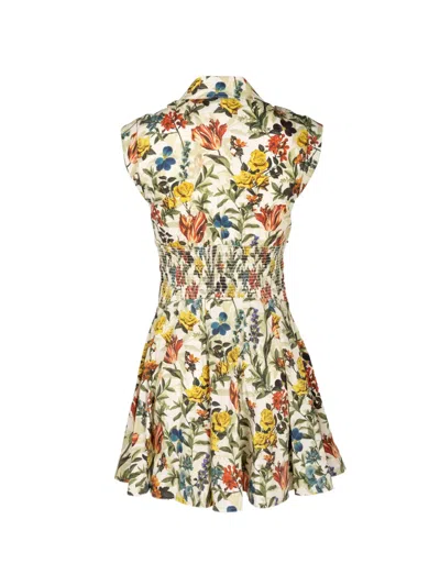 Alice And Olivia Kim Paneled Corset Flared Mini Shirt Dress Desert Springs Vanilla In Multi