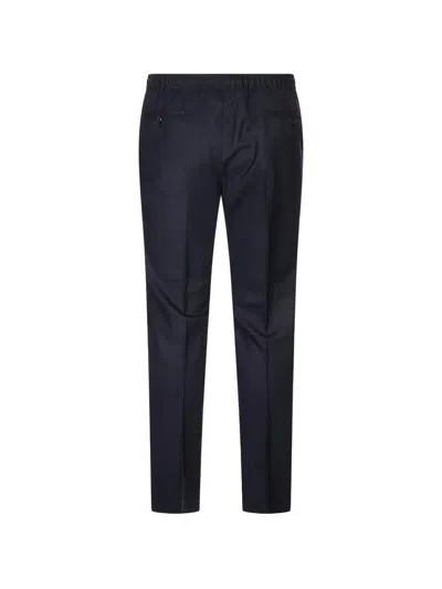 Corneliani Virgin Wool Drawstring Trousers In Blue