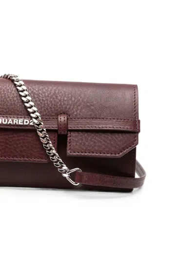Dsquared2 Logo-plaque Pebbled-leather Clutch Bag In Brown