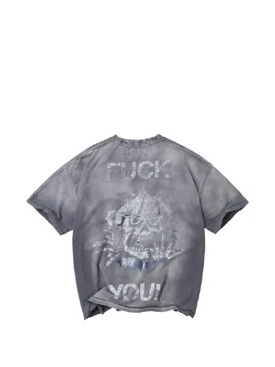 Vale Skull-print Distressed-effect T-shirt In Gray