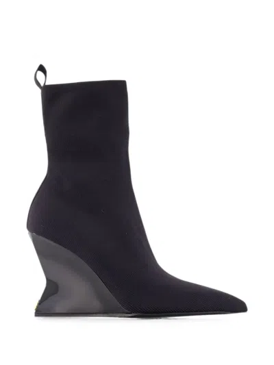 Balmain Cotton Wedge Heel Ankle Boots In Black