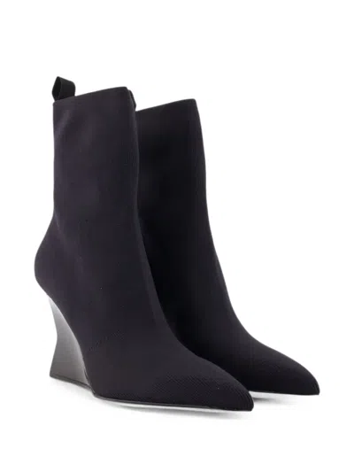 Balmain Cotton Wedge Heel Ankle Boots In Black