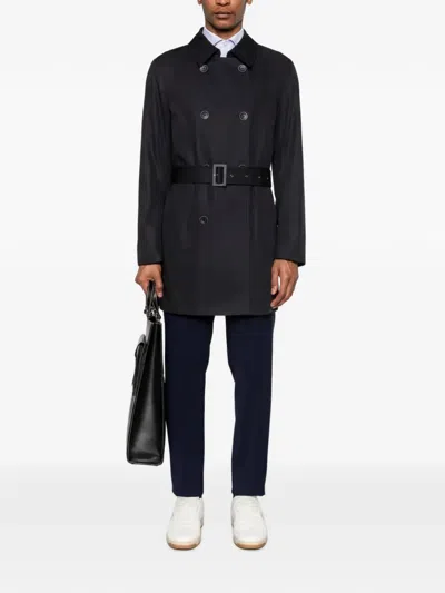 Herno Belted Double-breasted Coat In Black