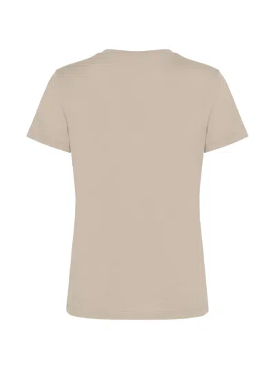 Max Mara Cotton T-shirt With Monogram And Patch Pocket In Neutral