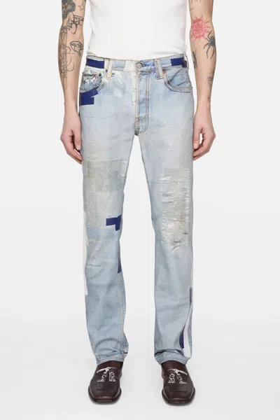 Acne Studios Denim Straight Jeans Distressed Patchwork Five Pocket In Blue
