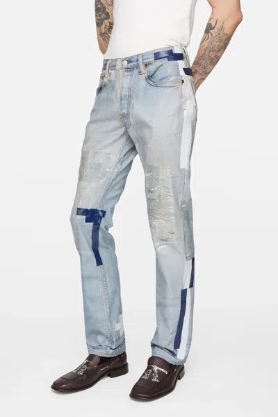 Acne Studios Denim Straight Jeans Distressed Patchwork Five Pocket In Blue