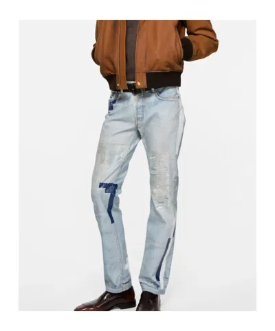 Acne Studios Denim Straight Jeans Distressed Patchwork Five Pocket In Blue