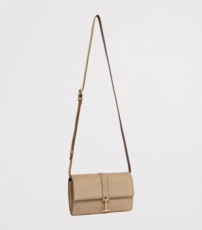Tom Ford Suede Wallet With Strap In Beige