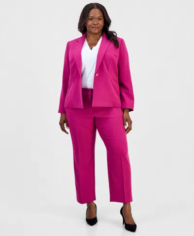 Kasper Plus Size Notched-collar One-button Blazer In Pink