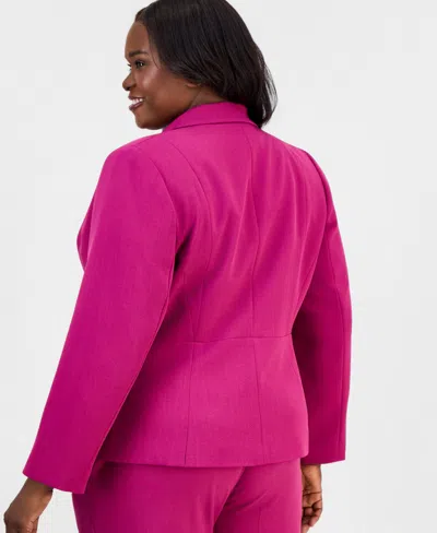 Kasper Plus Size Notched-collar One-button Blazer In Pink