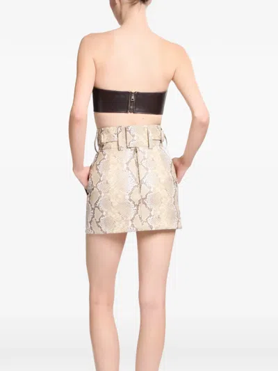 Elie Saab Python-print Belted Mini Skirt In Neutral