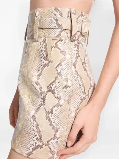 Elie Saab Python-print Belted Mini Skirt In Neutral