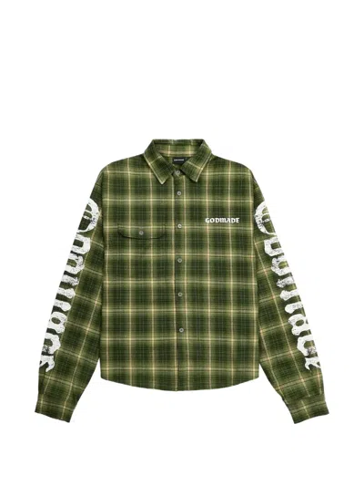 Godmade Broken Script Check-print Shirt In Green
