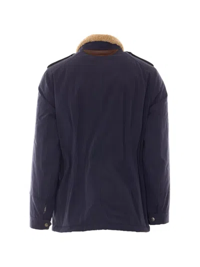 Brunello Cucinelli Shearling-collar Multi-pocket Jacket In Blue