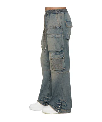 Amiri Drawstring Baggy Denim Cargo Pants In Blue