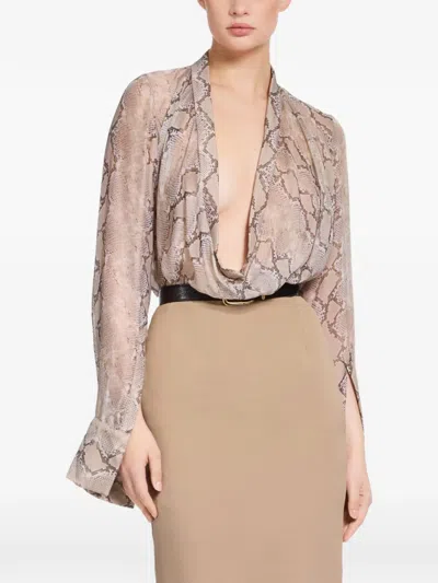 Elie Saab Python-print Draped Blouse In Blue