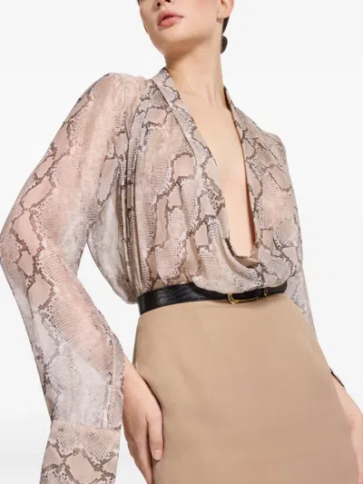 Elie Saab Python-print Draped Blouse In Blue