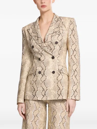Elie Saab Python-print Double-breasted Jacket In Neutral
