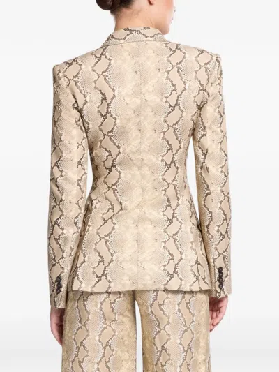 Elie Saab Python-print Double-breasted Jacket In Neutral