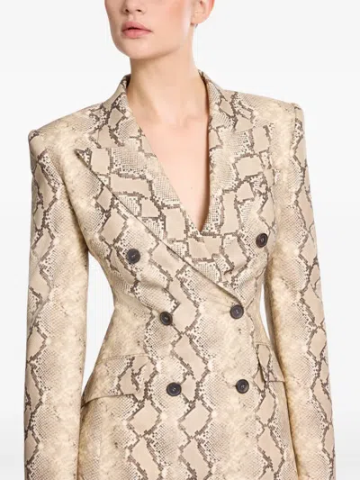 Elie Saab Python-print Double-breasted Jacket In Neutral