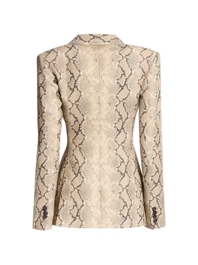 Elie Saab Python-print Double-breasted Jacket In Neutral