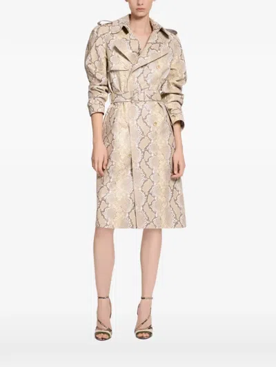Elie Saab Python-print Double-breasted Coat In Neutral