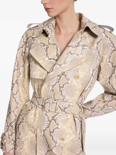 Elie Saab Python-print Double-breasted Coat In Neutral