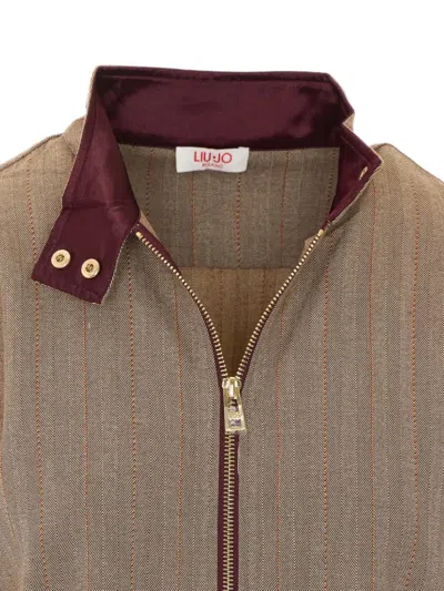 Liu •jo Herringbone-pattern Zip-up Jacket In Neutral