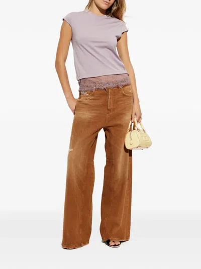 Diesel Distressed Wide-leg Jeans In Brown