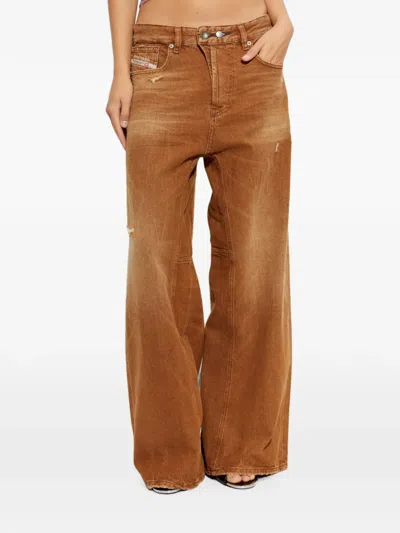 Diesel Distressed Wide-leg Jeans In Brown