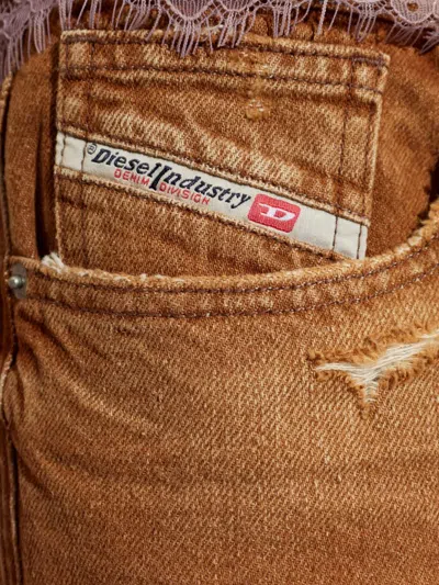 Diesel Distressed Wide-leg Jeans In Brown