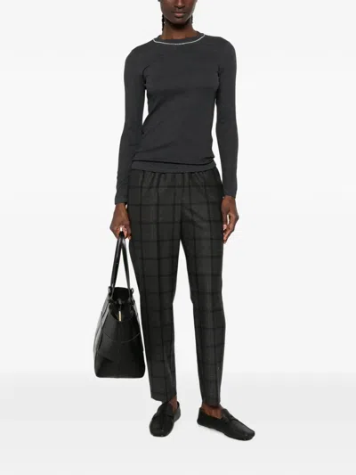 Peserico Check-pattern Trousers In Gray