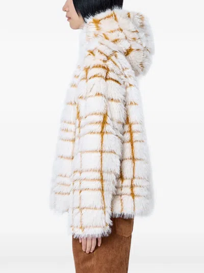 Moncler Check-patterned Faux-fur Jacket In White
