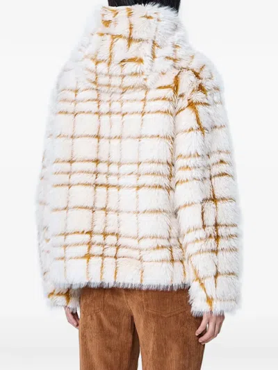 Moncler Check-patterned Faux-fur Jacket In White