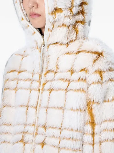 Moncler Check-patterned Faux-fur Jacket In White