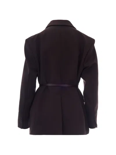 P.a.r.o.s.h Double Breasted Belted Tailoring Jacket Nylon Silk In Brown