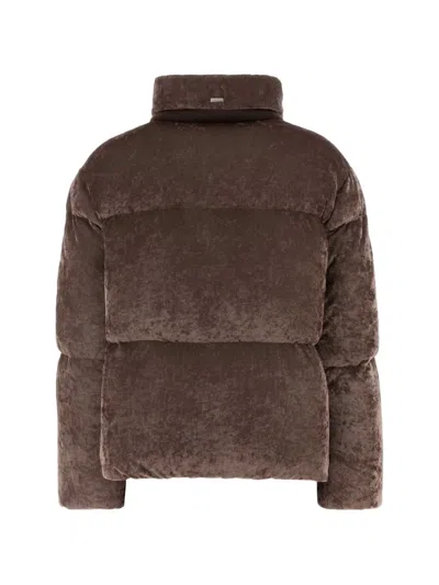 Herno Stretch Velvet Down Jacket Drawstring Collar In Brown