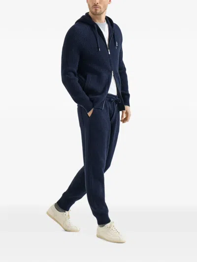 Brunello Cucinelli Cashmere English Rib Knit Joggers In Blue