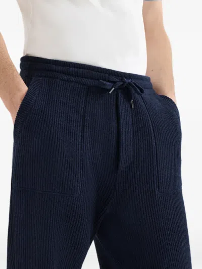 Brunello Cucinelli Cashmere English Rib Knit Joggers In Blue