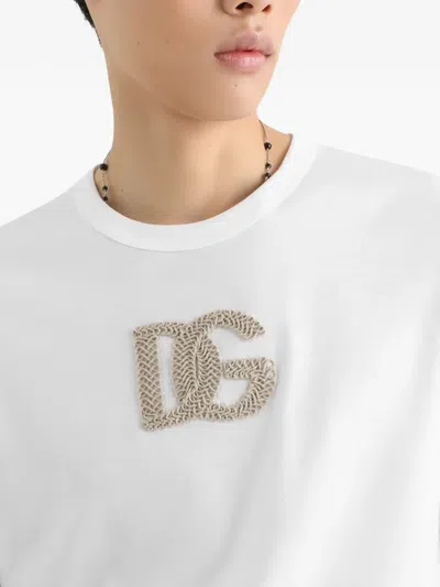 Dolce & Gabbana Cotton T-shirt With Patch Logo On The Front In White