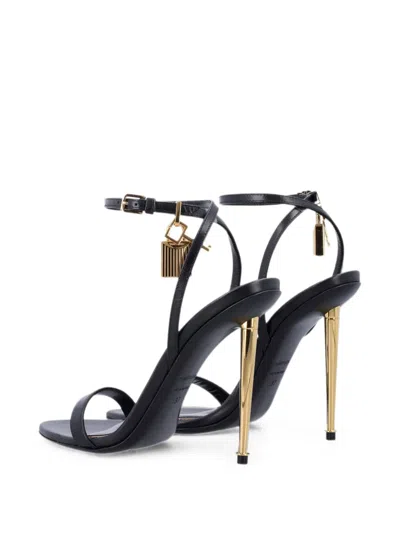 Tom Ford Paintdlock Pointed-toe Buckle Sandals With Signature Metal Heel In Black