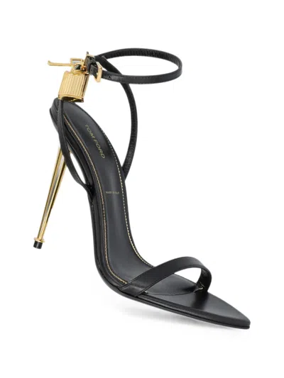 Tom Ford Paintdlock Pointed-toe Buckle Sandals With Signature Metal Heel In Black