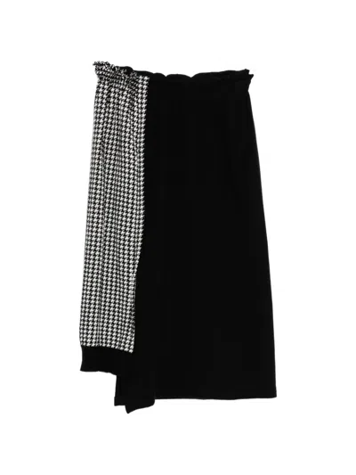 Y's Houndstooth-panel Drawstring Skirt In Black