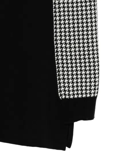 Y's Houndstooth-panel Drawstring Skirt In Black