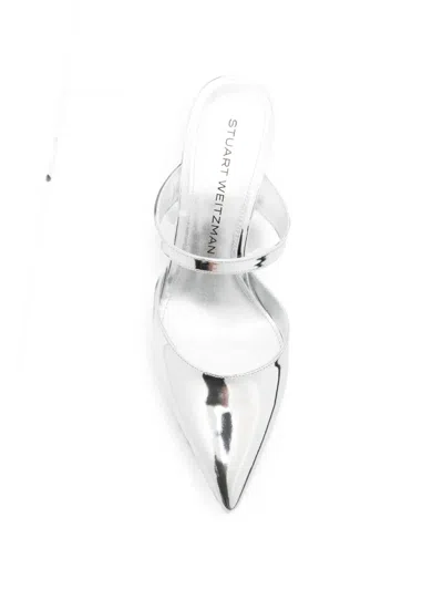 Stuart Weitzman Pointed-toe Metallic Mules In Silver
