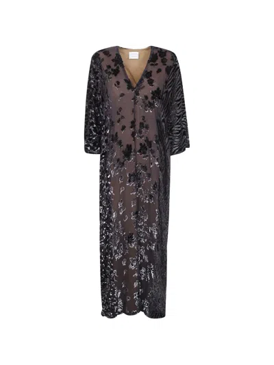 Pierre-louis Mascia Patchwork-pattern Burnout-effect Maxi Dress In Black